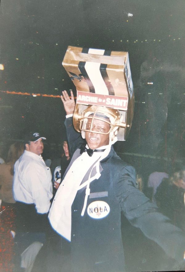 Leroy Mitchell in a tuxedo and whistle helmet at the Superdome, Sept. 25, 2006