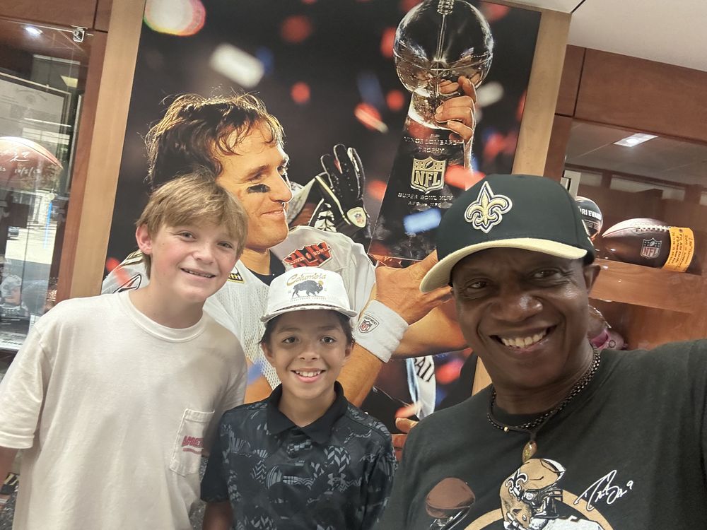 Whistle Monsta with young Saints fans